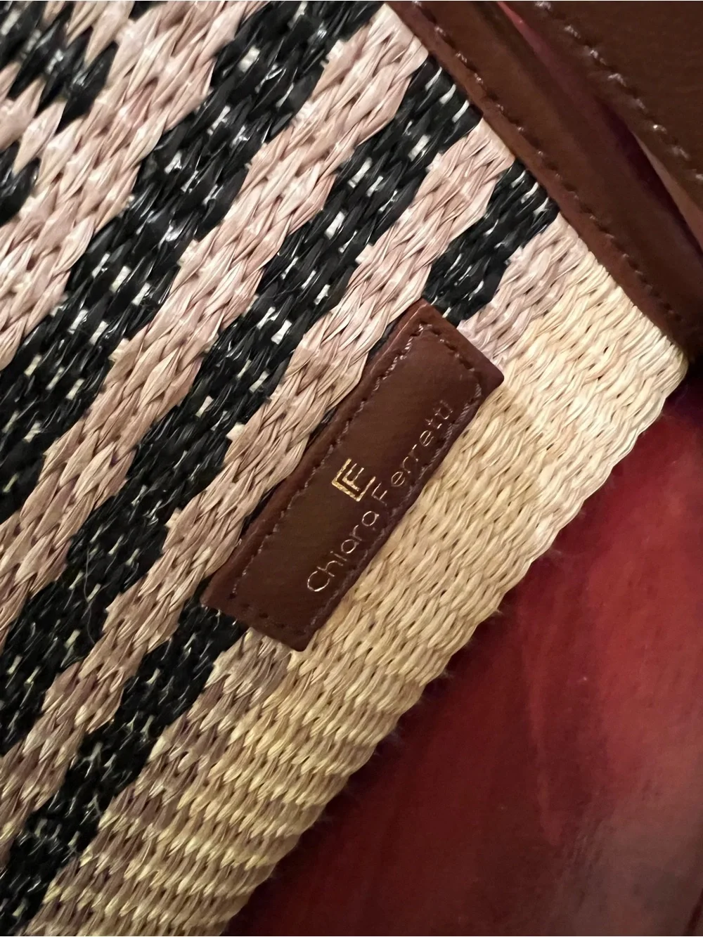 NWT Chiara Ferretti Made in Italy Woven Straw & Leather Structured Tote Bag